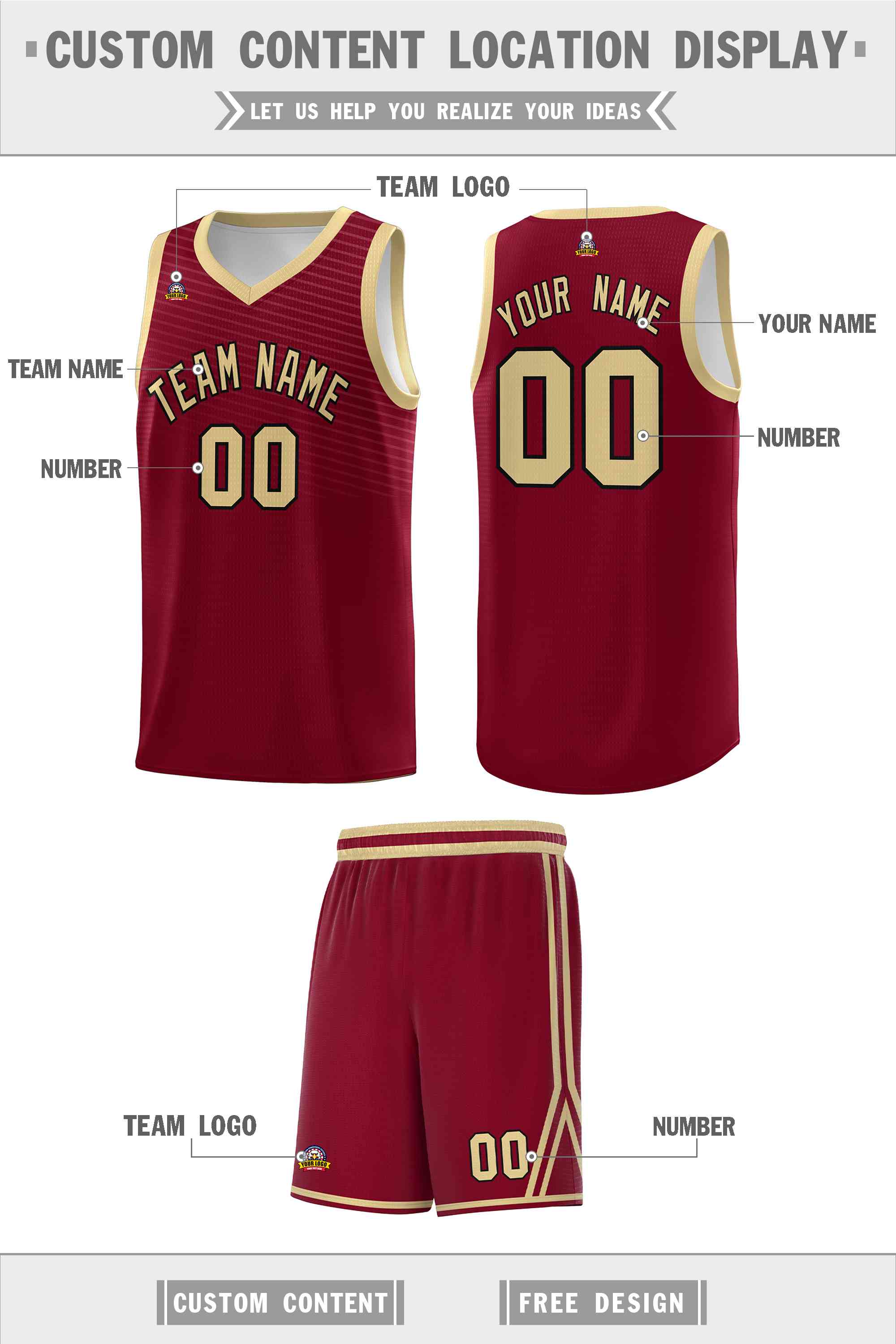 Custom Crimson Khaki Chest Slash Patttern Sports Uniform Basketball Jersey