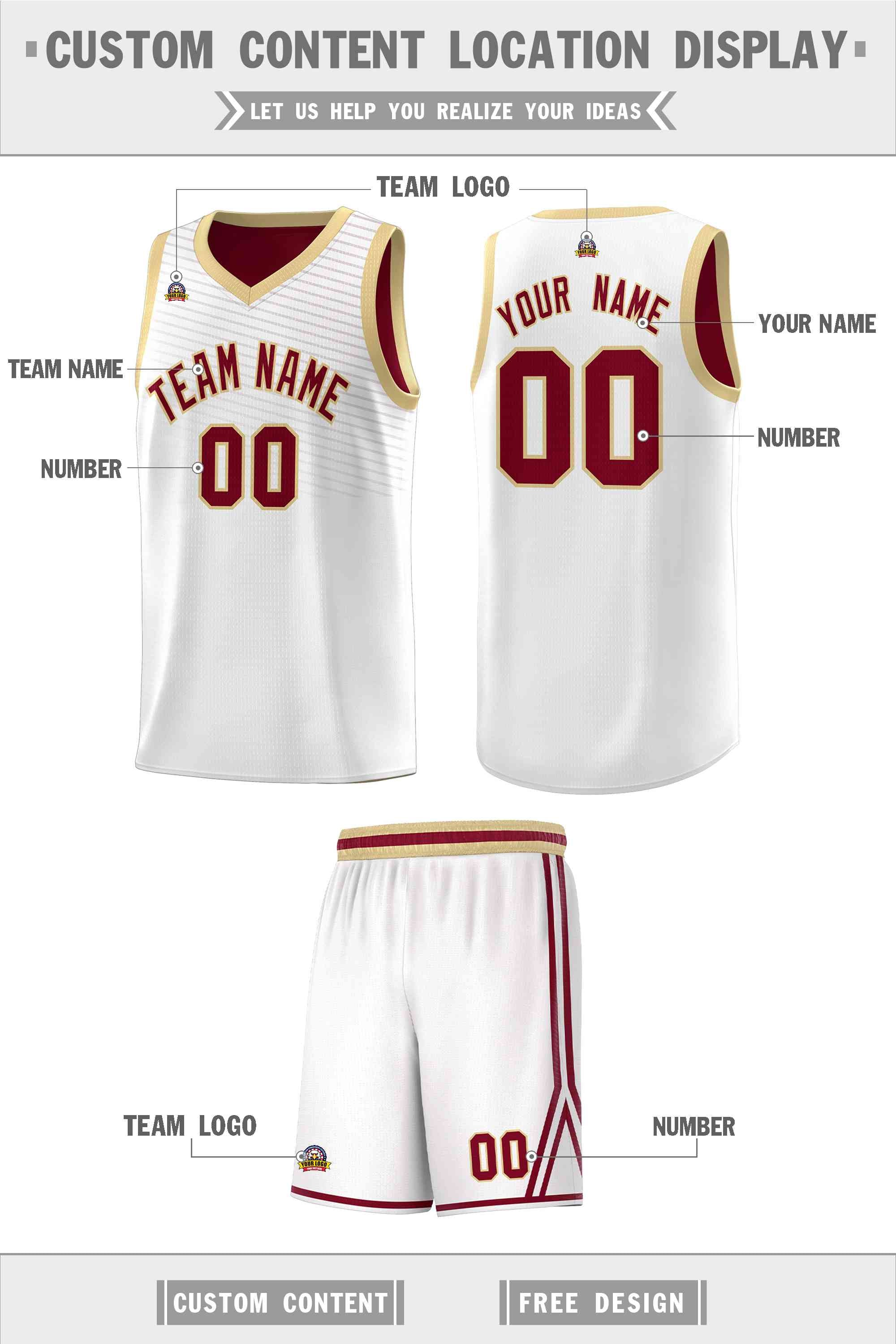 Custom White Crimson Chest Slash Patttern Sports Uniform Basketball Jersey