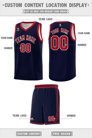 Custom Navy Red Chest Slash Patttern Sports Uniform Basketball Jersey