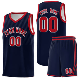 Custom Navy Red Chest Slash Patttern Sports Uniform Basketball Jersey