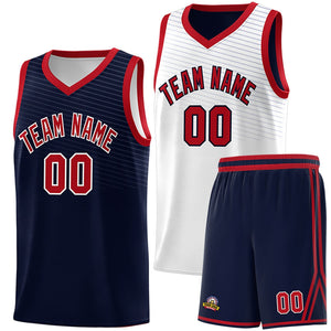 Custom Navy White Chest Slash Patttern Double Side Sports Uniform Basketball Jersey