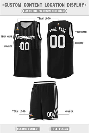 Custom Black White Chest Slash Patttern Sports Uniform Basketball Jersey