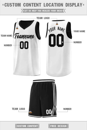 Custom White Black Chest Slash Patttern Sports Uniform Basketball Jersey