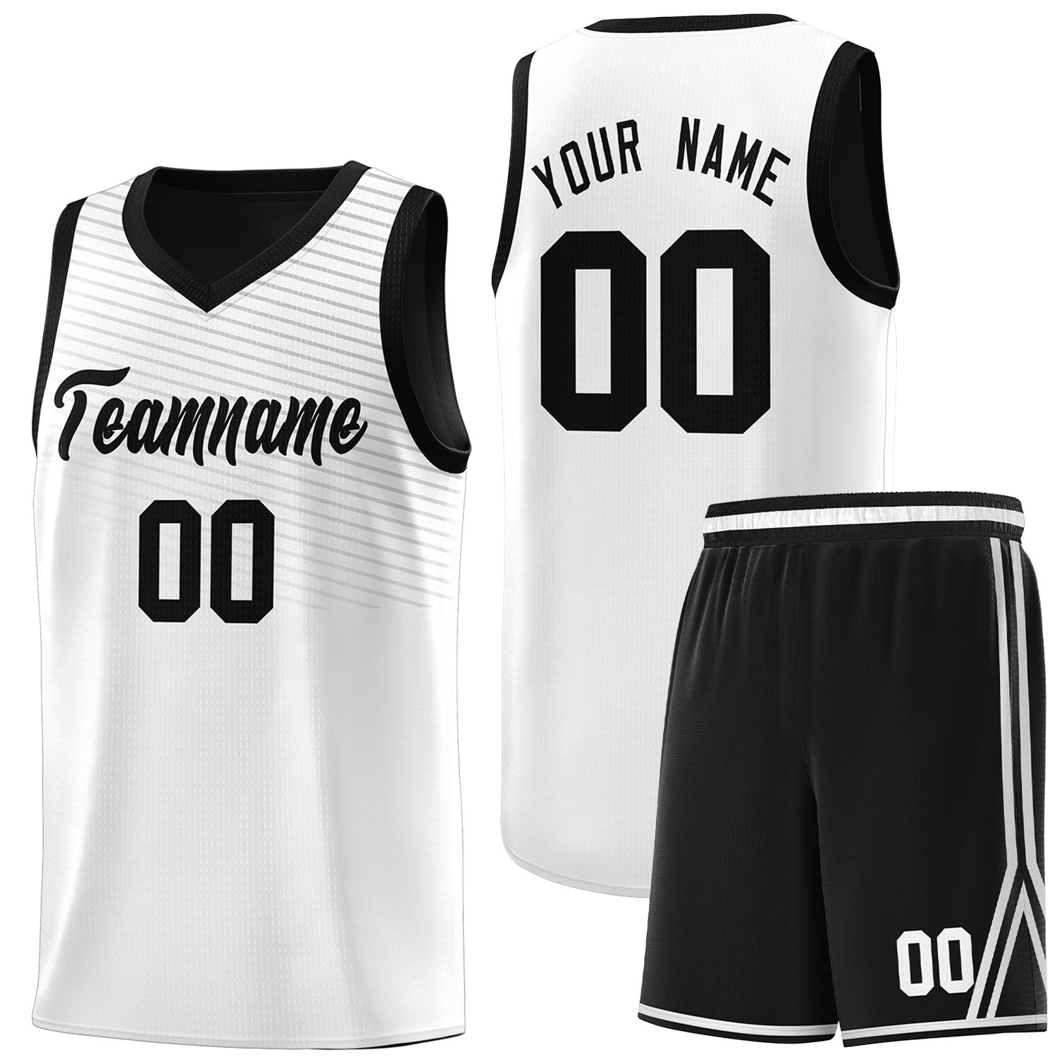 Custom White Black Chest Slash Patttern Sports Uniform Basketball Jersey