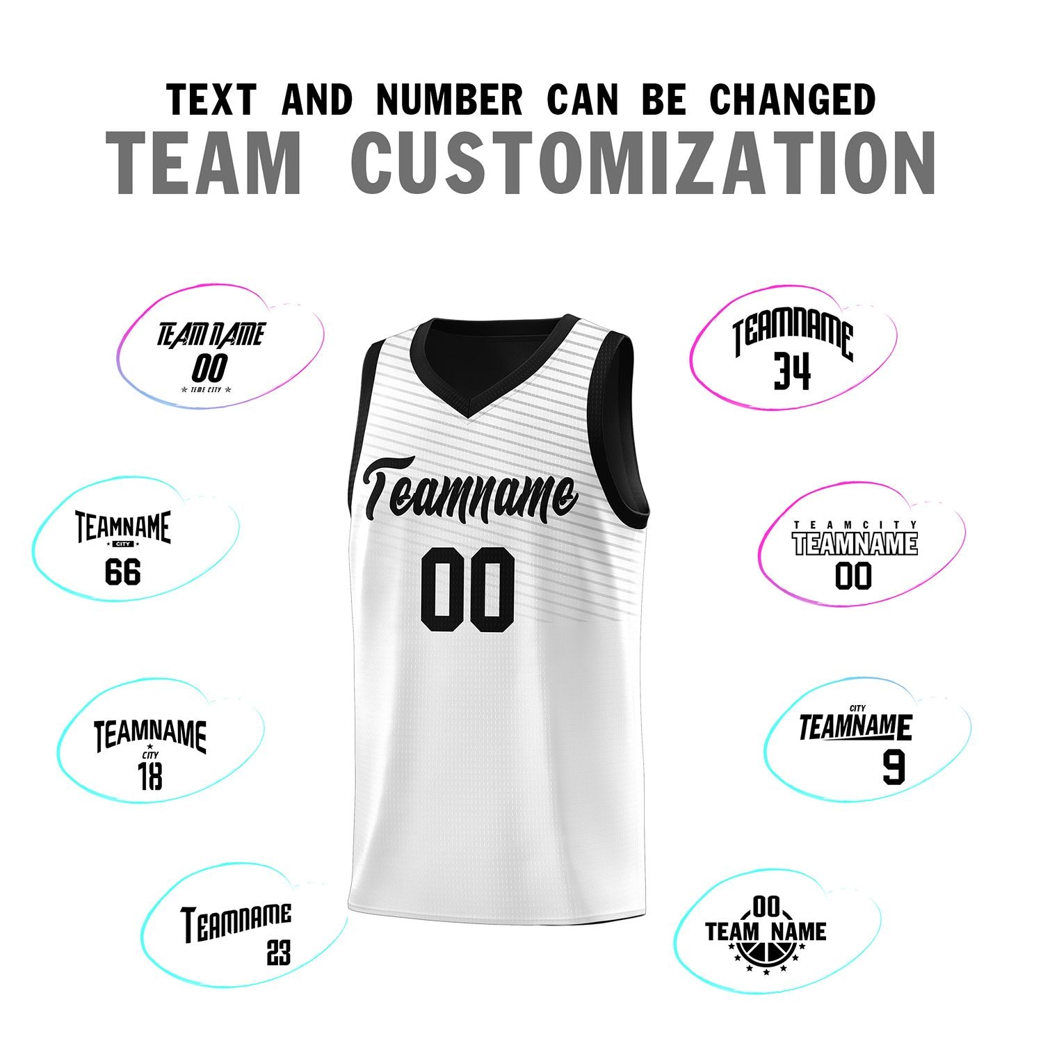 Custom White Black Chest Slash Patttern Sports Uniform Basketball Jersey