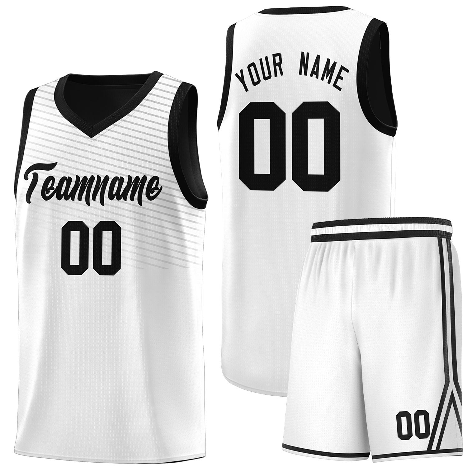 Custom White Black Chest Slash Patttern Sports Uniform Basketball Jersey