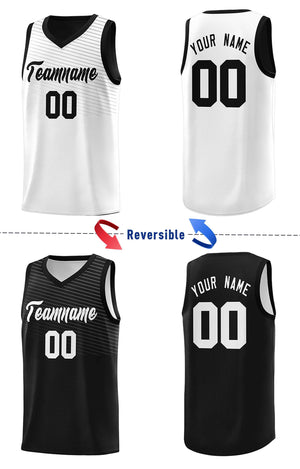 Custom Black White Chest Slash Patttern Double Side Sports Uniform Basketball Jersey