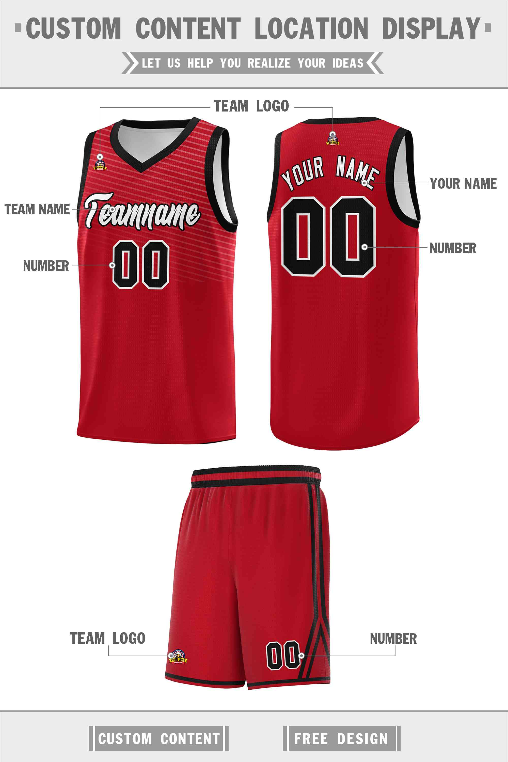 Custom Red Black Chest Slash Patttern Sports Uniform Basketball Jersey