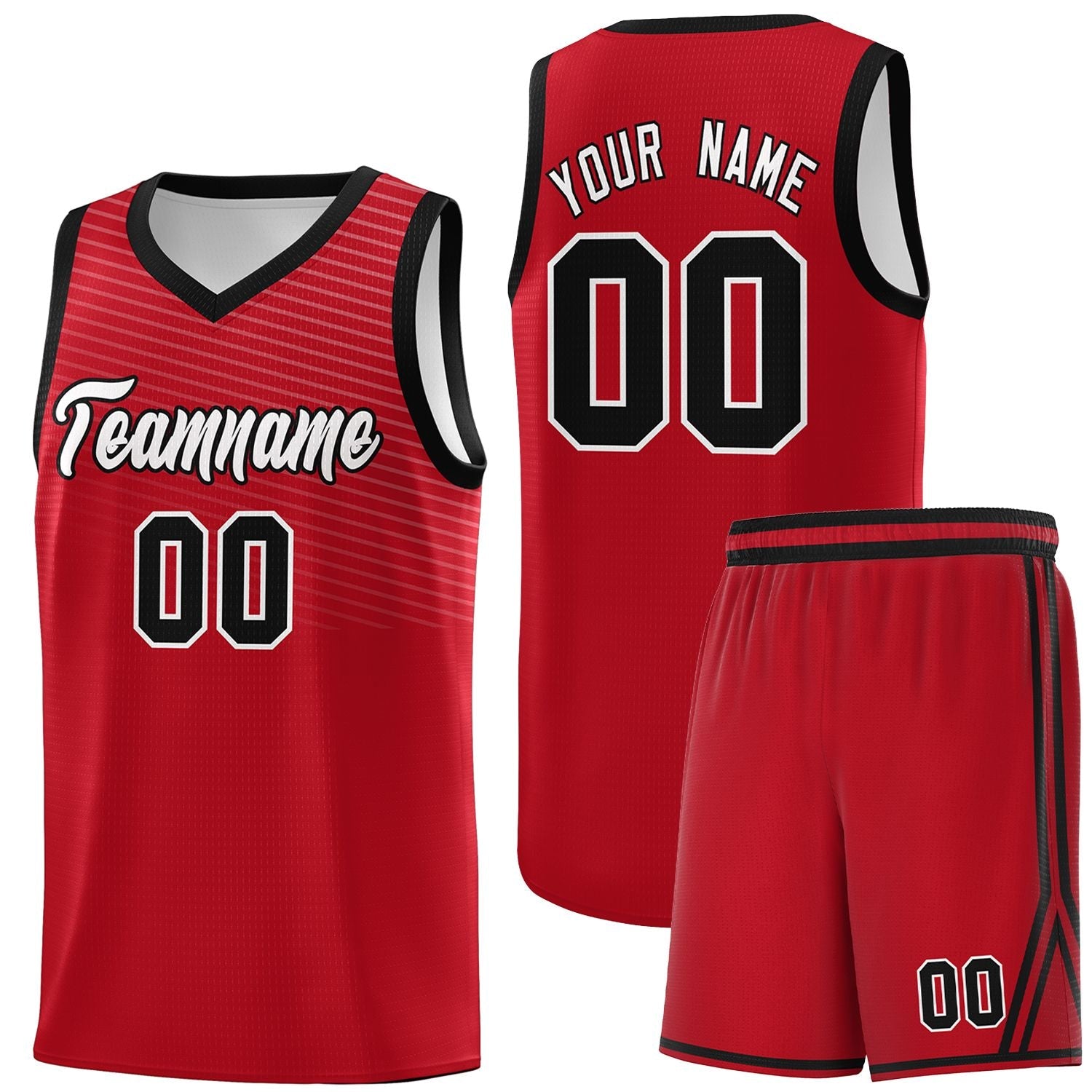 Custom Red Black Chest Slash Patttern Sports Uniform Basketball Jersey