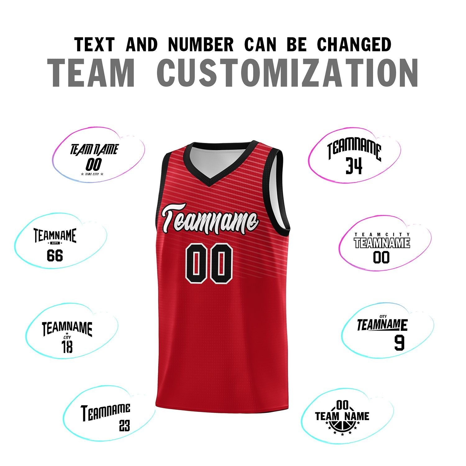 Custom Red Black Chest Slash Patttern Sports Uniform Basketball Jersey