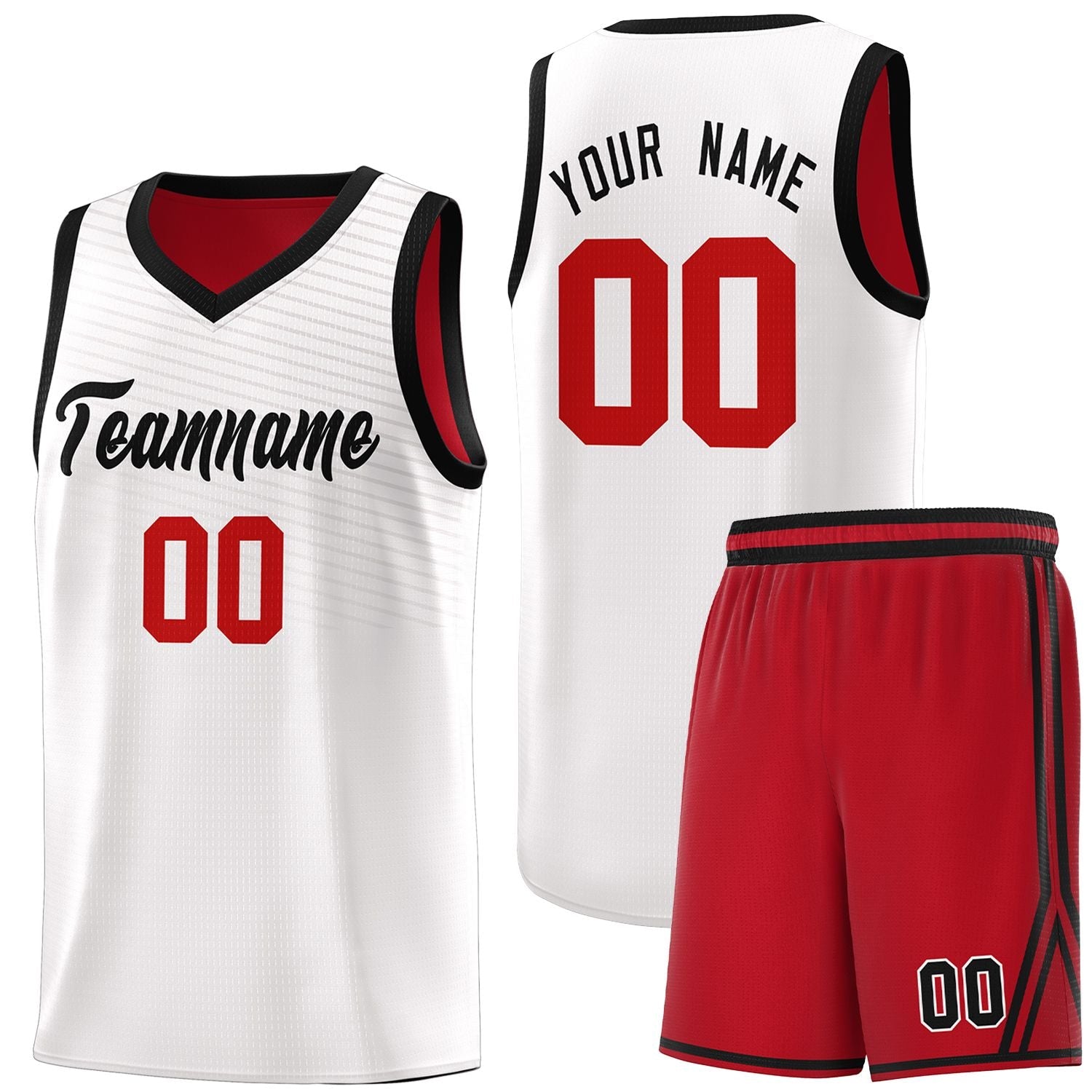 Custom White Red Chest Slash Patttern Sports Uniform Basketball Jersey