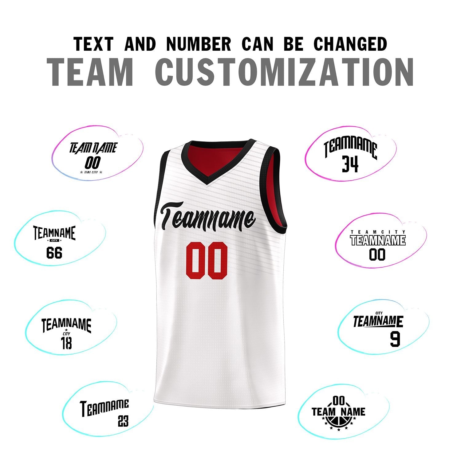 Custom White Red Chest Slash Patttern Sports Uniform Basketball Jersey