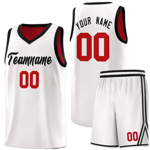 Custom White Red Chest Slash Patttern Sports Uniform Basketball Jersey