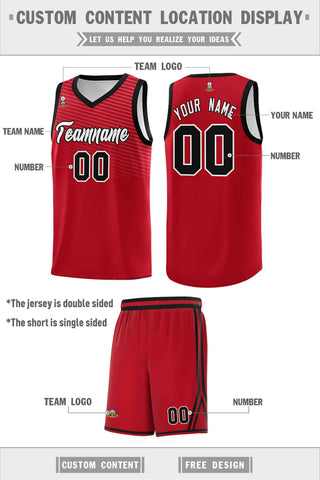 Custom Red White Chest Slash Patttern Double Side Sports Uniform Basketball Jersey