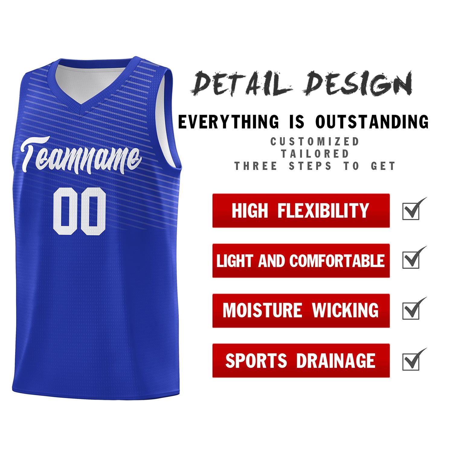 Custom Royal White Chest Slash Patttern Sports Uniform Basketball Jersey