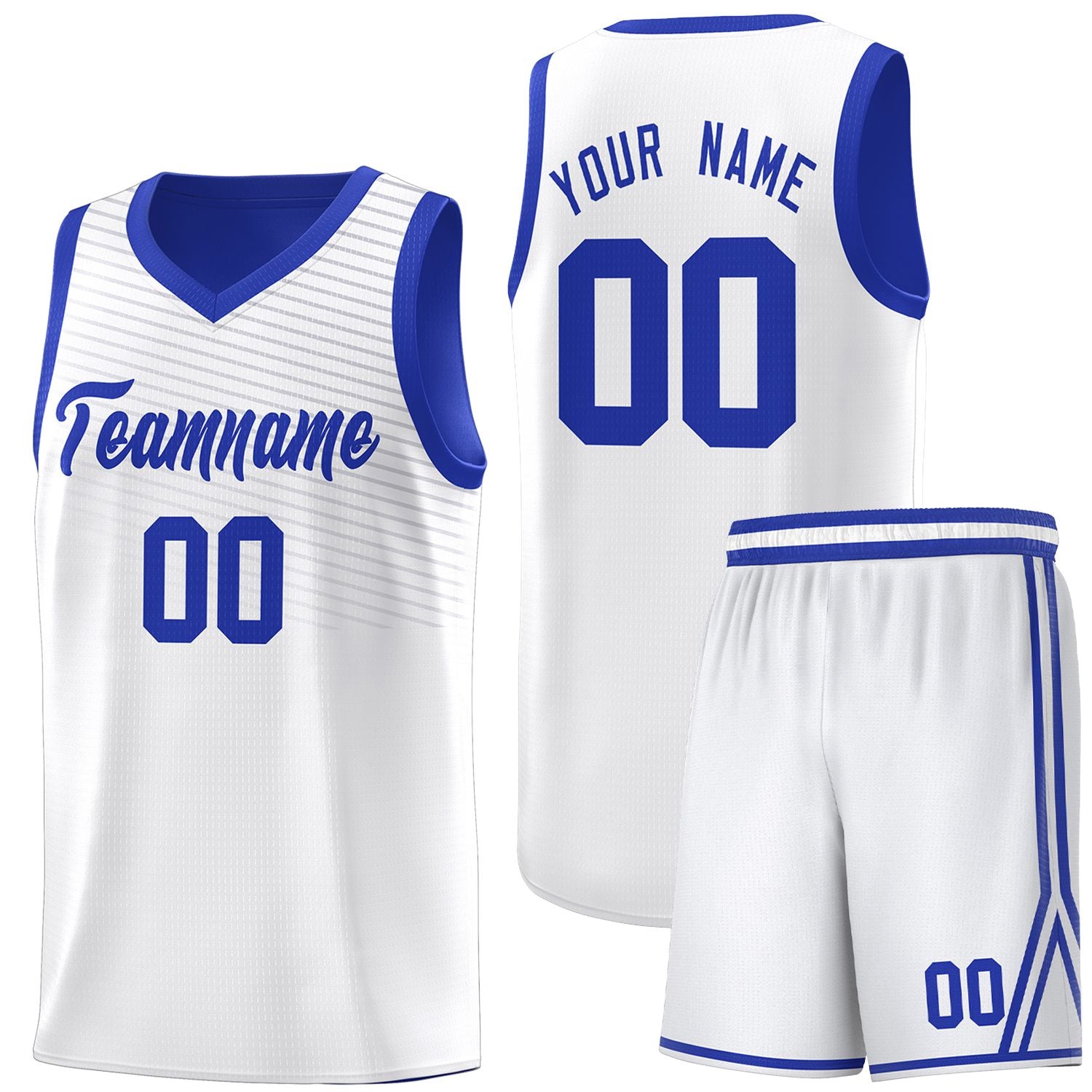 Custom White Royal Chest Slash Patttern Sports Uniform Basketball Jersey