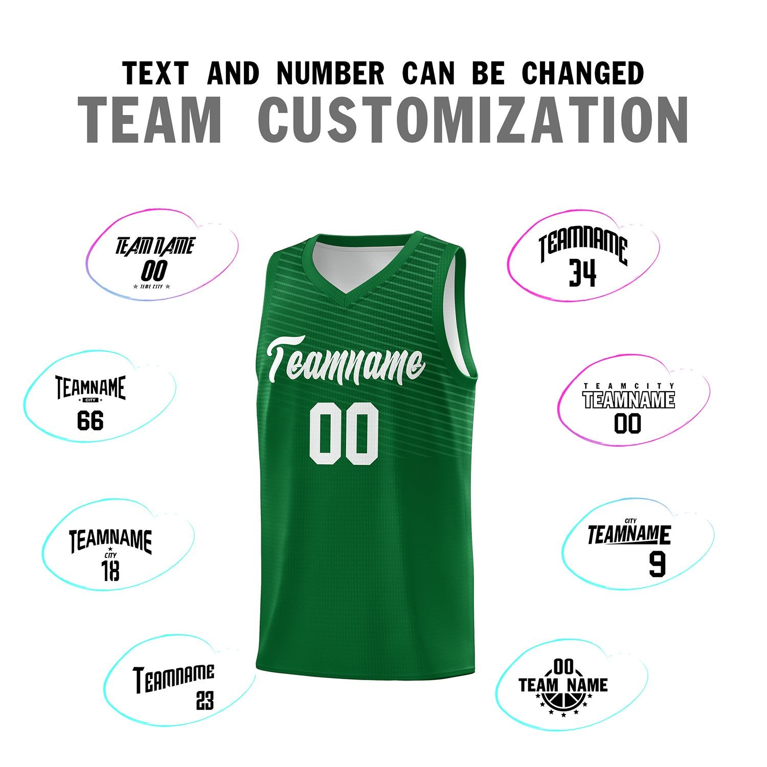 Custom Green White Chest Slash Patttern Sports Uniform Basketball Jersey