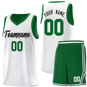 Custom White Green Chest Slash Patttern Sports Uniform Basketball Jersey