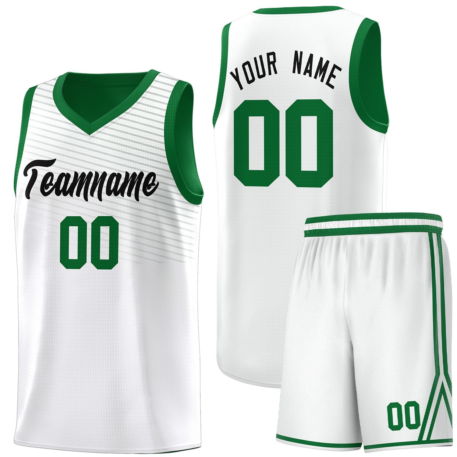 Custom White Green Chest Slash Patttern Sports Uniform Basketball Jersey