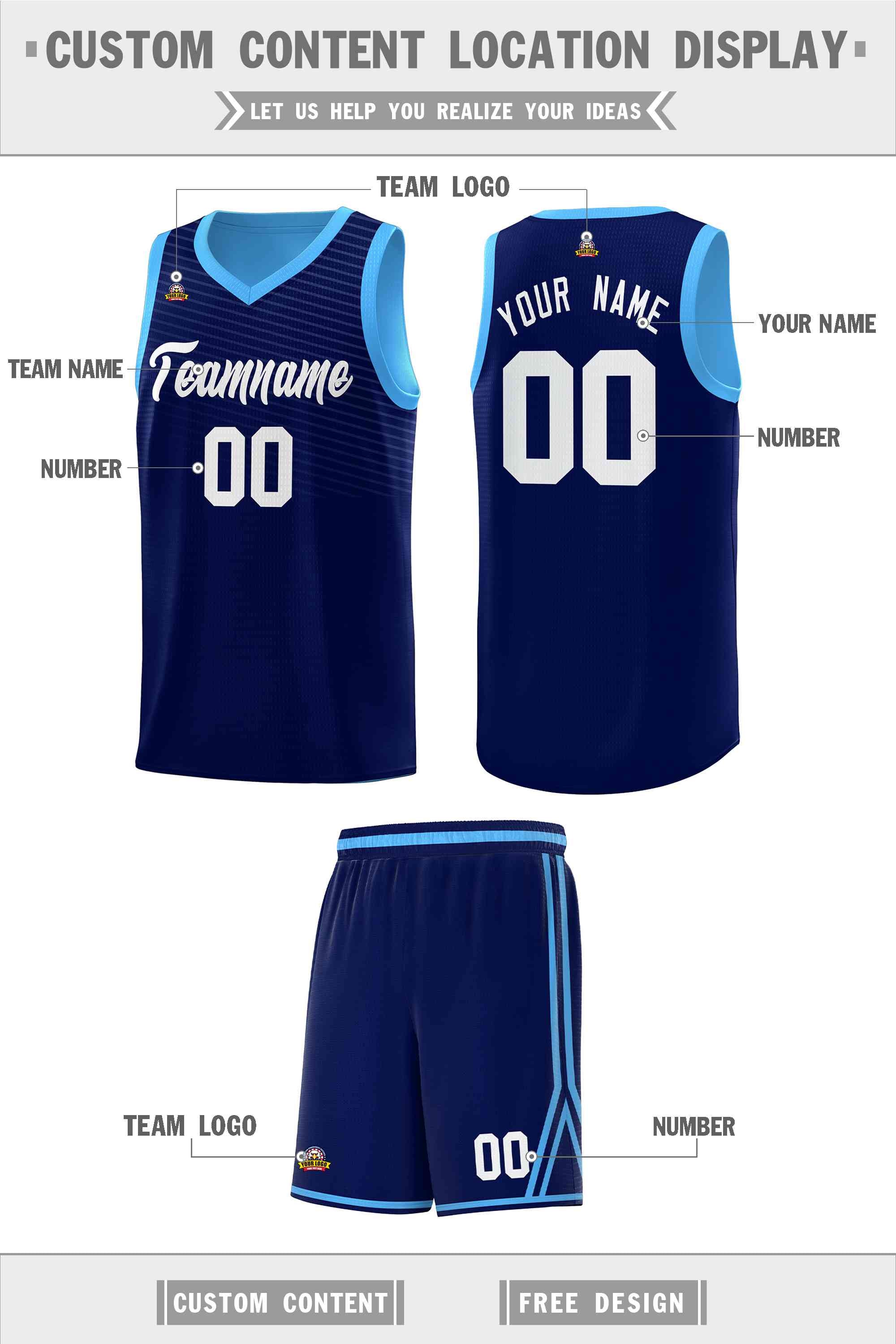 Custom Blue White Chest Slash Patttern Sports Uniform Basketball Jersey