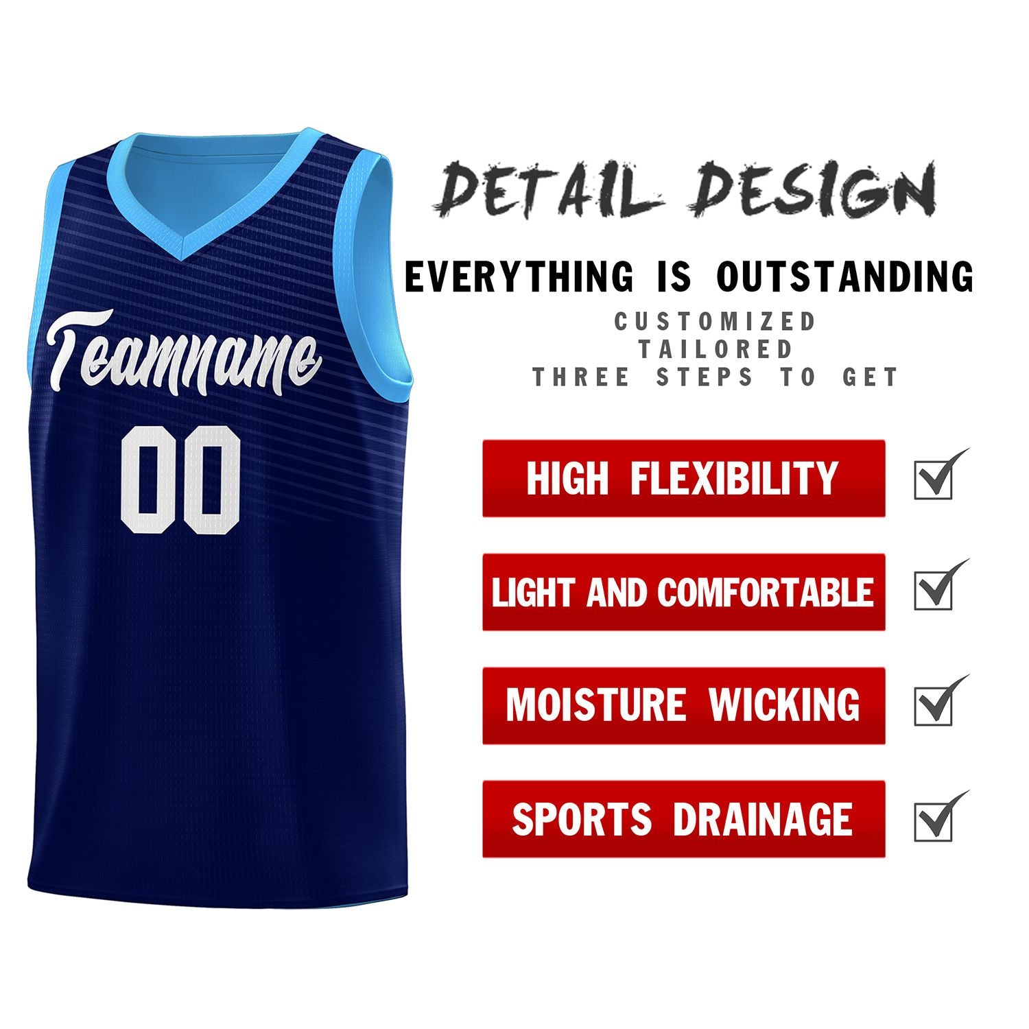 Custom Blue White Chest Slash Patttern Sports Uniform Basketball Jersey