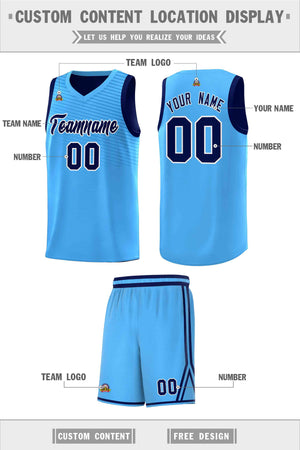 Custom Powder Blue Blue Chest Slash Patttern Sports Uniform Basketball Jersey