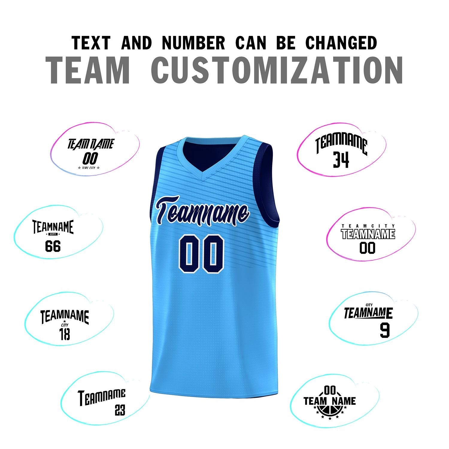 Custom Powder Blue Blue Chest Slash Patttern Sports Uniform Basketball Jersey