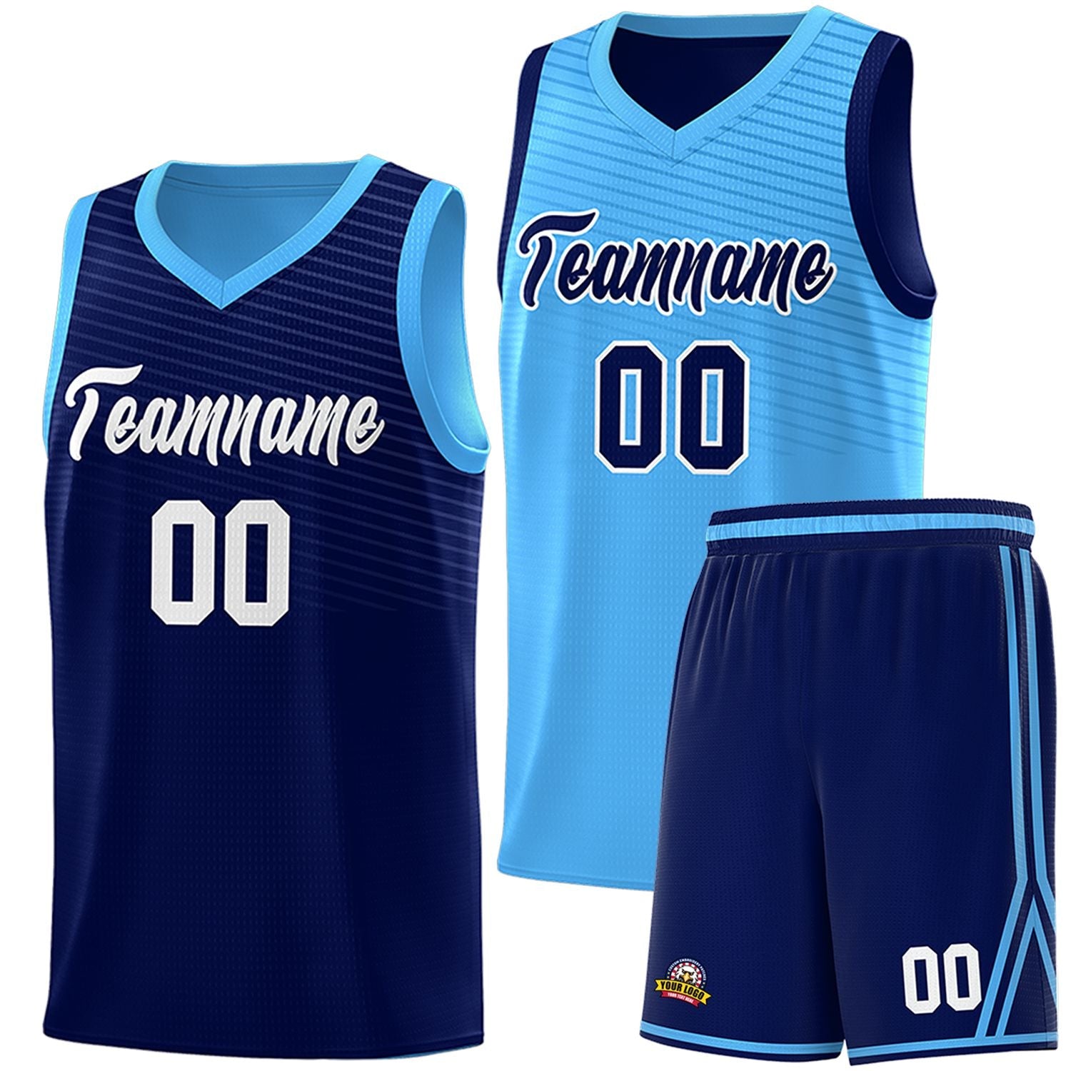 Custom Blue Light Blue Chest Slash Patttern Double Side Sports Uniform Basketball Jersey