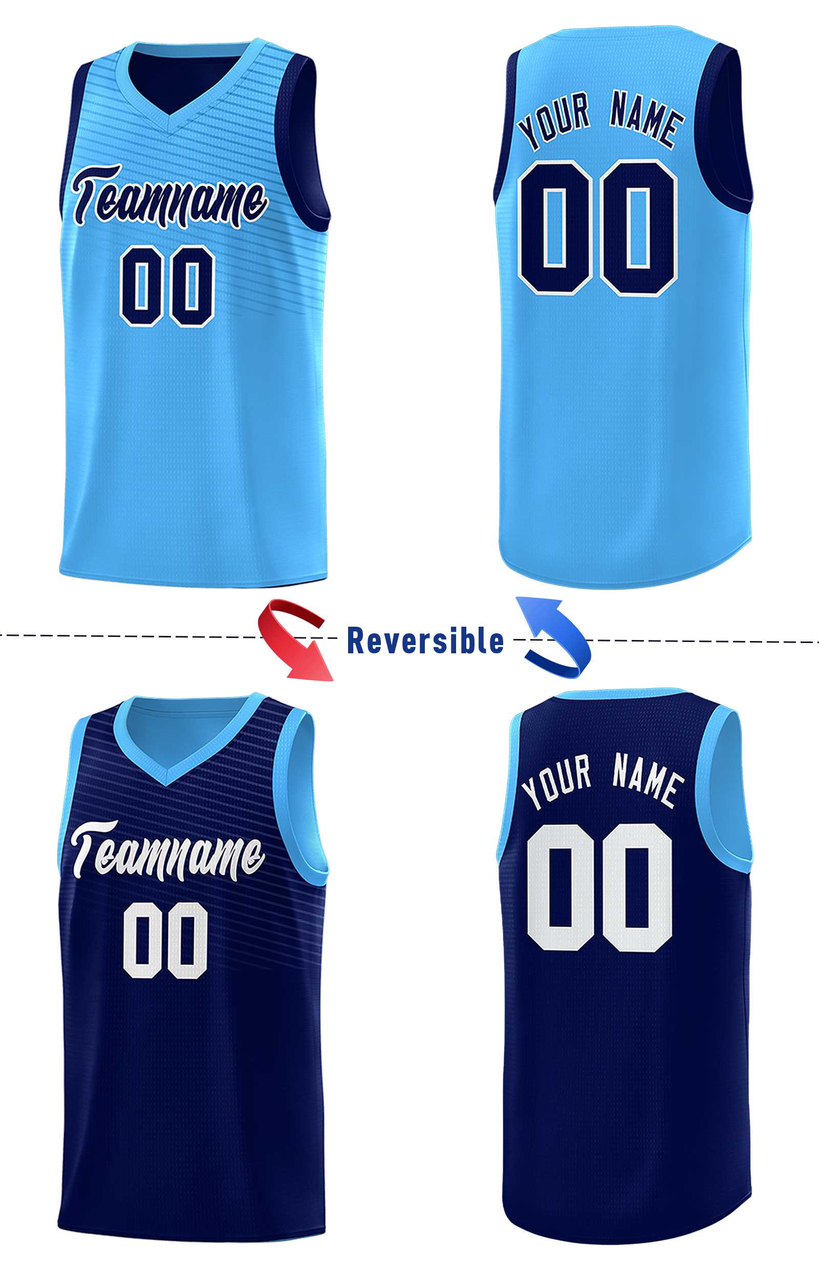 Custom Blue Light Blue Chest Slash Patttern Double Side Sports Uniform Basketball Jersey