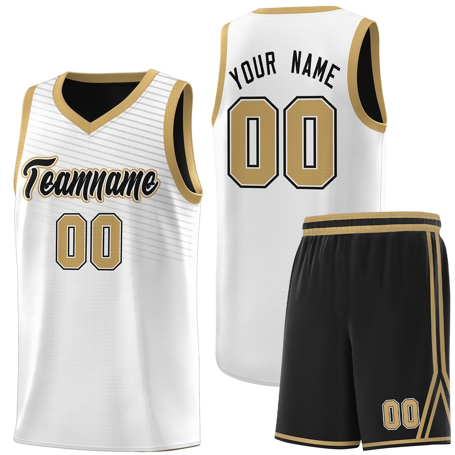 Custom White Old Gold Chest Slash Patttern Sports Uniform Basketball Jersey