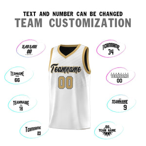 Custom White Old Gold Chest Slash Patttern Sports Uniform Basketball Jersey