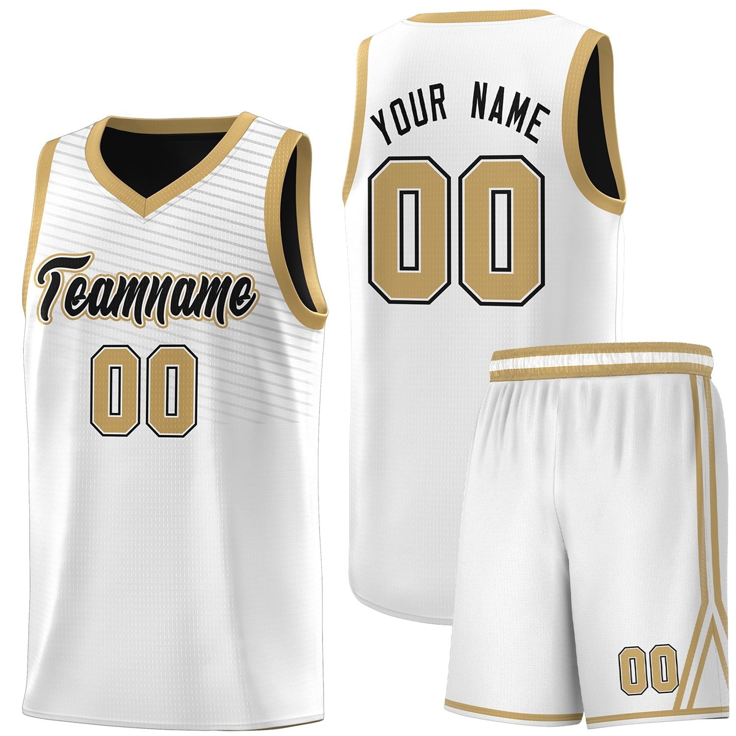 Custom White Old Gold Chest Slash Patttern Sports Uniform Basketball Jersey