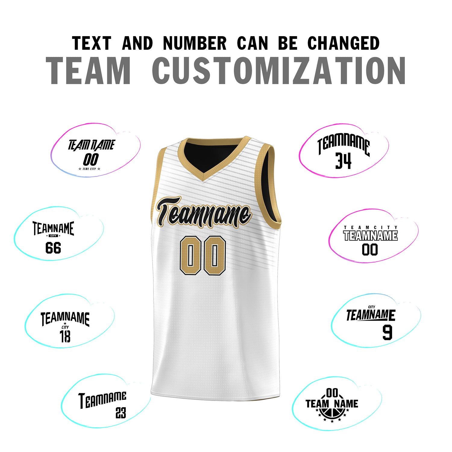 Custom White Old Gold Chest Slash Patttern Sports Uniform Basketball Jersey