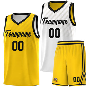 Custom Gold White Chest Slash Patttern Double Side Sports Uniform Basketball Jersey