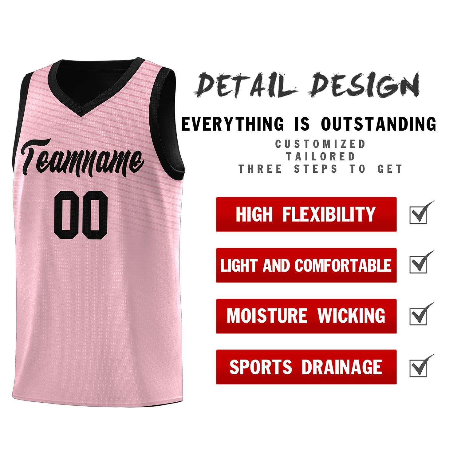 Custom Pink Black Chest Slash Patttern Sports Uniform Basketball Jersey