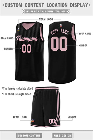 Custom Black Pink Chest Slash Patttern Double Side Sports Uniform Basketball Jersey