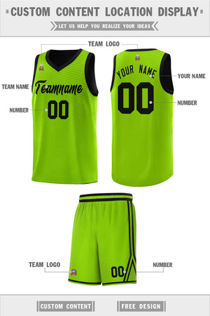 Custom Neon Green Black Chest Slash Patttern Sports Uniform Basketball Jersey