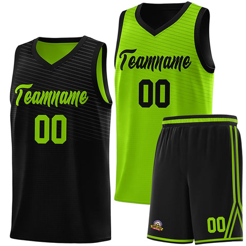 Custom Black Neon Green Chest Slash Patttern Double Side Sports Uniform Basketball Jersey
