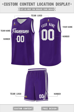 Custom Purple White Chest Slash Patttern Sports Uniform Basketball Jersey