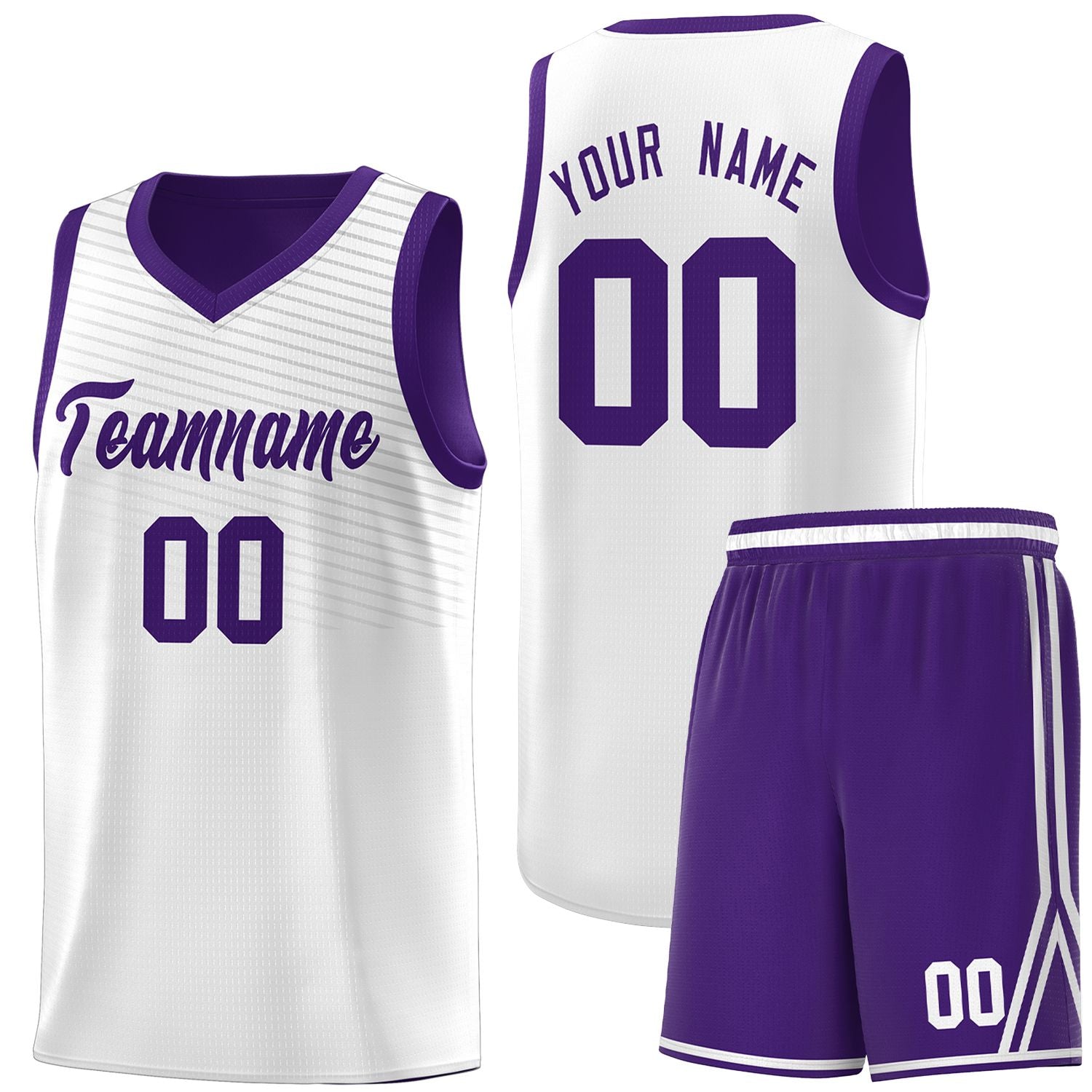 Custom White Purple Chest Slash Patttern Sports Uniform Basketball Jersey