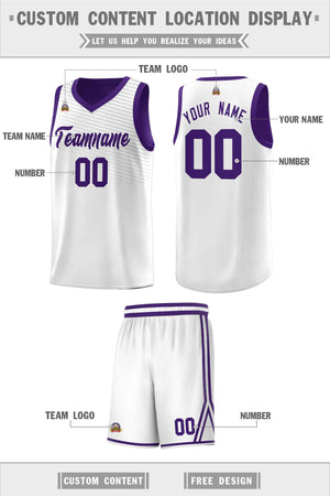 Custom White Purple Chest Slash Patttern Sports Uniform Basketball Jersey