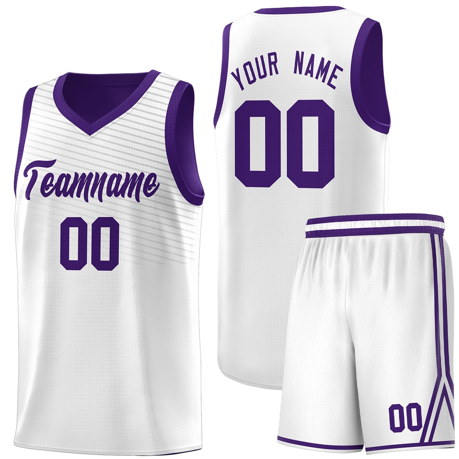 Custom White Purple Chest Slash Patttern Sports Uniform Basketball Jersey