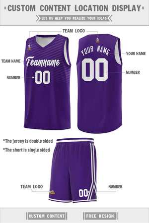 Custom Purple White Chest Slash Patttern Double Side Sports Uniform Basketball Jersey