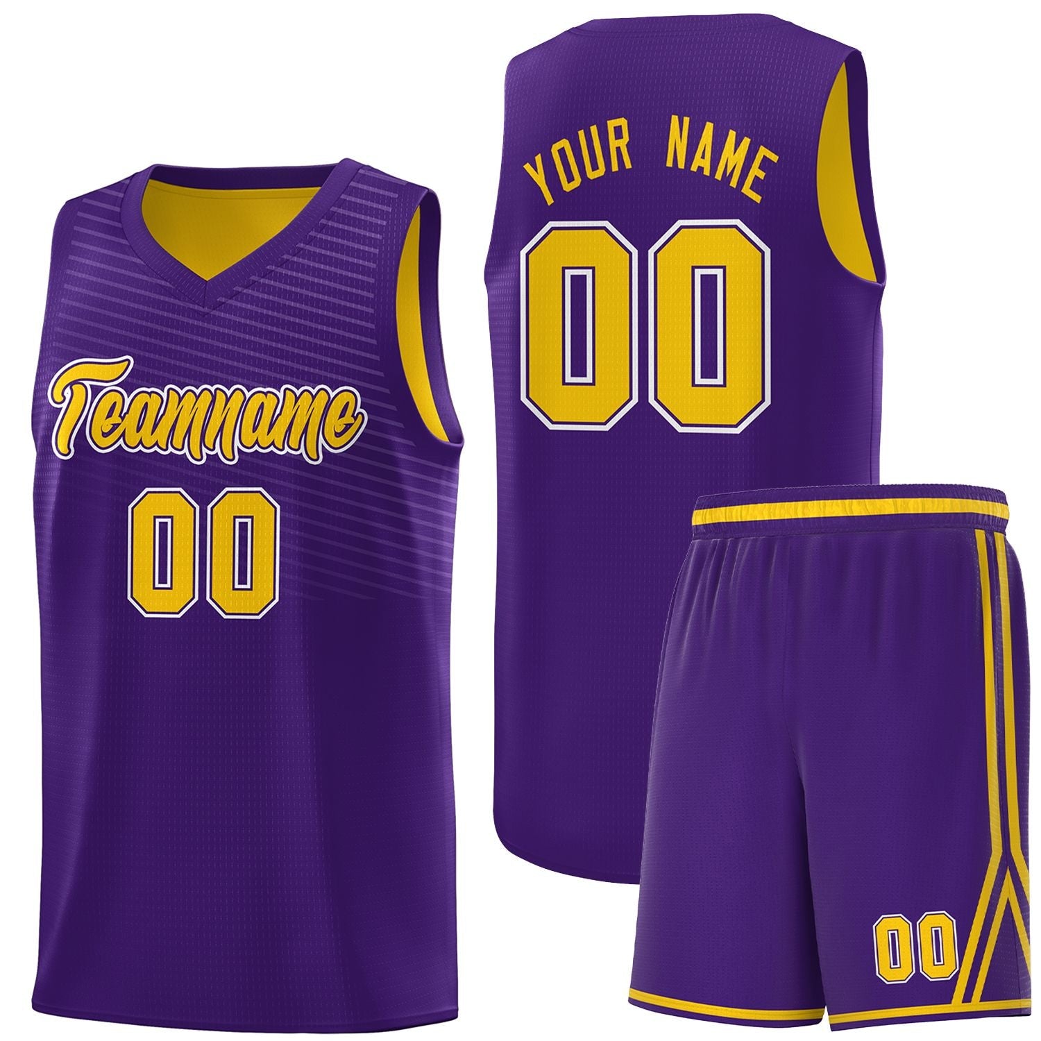 Custom Purple Gold Chest Slash Patttern Sports Uniform Basketball Jersey