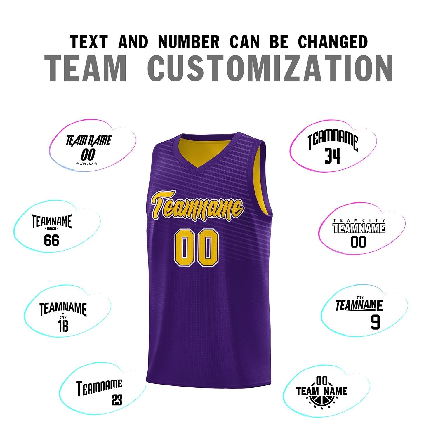 Custom Purple Gold Chest Slash Patttern Sports Uniform Basketball Jersey