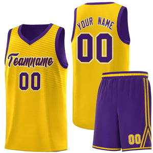 Custom Gold Purple Chest Slash Patttern Sports Uniform Basketball Jersey