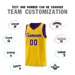 Custom Gold Purple Chest Slash Patttern Sports Uniform Basketball Jersey