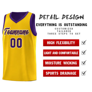 Custom Gold Purple Chest Slash Patttern Sports Uniform Basketball Jersey