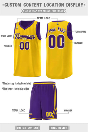 Custom Purple Gold Chest Slash Patttern Double Side Sports Uniform Basketball Jersey