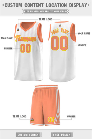 Custom White Light Orange Chest Slash Patttern Sports Uniform Basketball Jersey